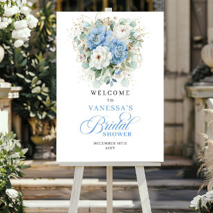 Poster Boho Fleurs Bleues Pastel Baby Shower de Mariage B
