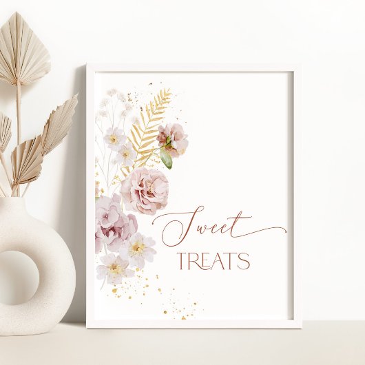 Poster Boho fleurs de jardin Douceurs table de gâteries