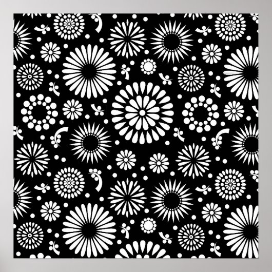 Poster Boho fleurs Motif floral vectoriel noir et blanc (Devant)