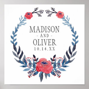 Poster Boho Floral Aquarelle Roses rouges   MARIAGE