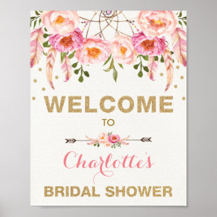 Poster Boho Floral Baby Shower Rose Gold Dreamcatcher