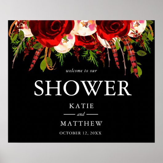 Poster Boho Floral Bourgogne Noire Bienvenue dans notre d (Devant)