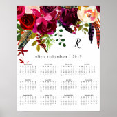 Poster Boho Floral | Calendrier 2019 avec Monogramme (Devant)