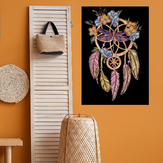 Poster Boho Floral Dreamcatcher avec libellule