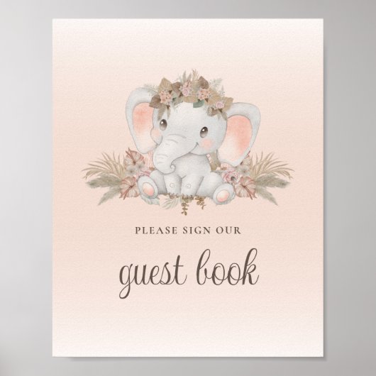 Poster Boho Floral Elephant Baby shower Invité Livre Sign (Devant)