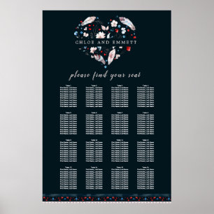 Poster Boho Floral et plumes 16 tables