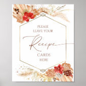 Poster Boho Floral Fête des mariées Recette Cartes Signal (Devant)