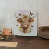 Poster Boho Floral Highland Vache avec Arrière - plan Pas