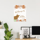 Poster Boho Floral Highland Vache Baby shower Bienvenue (Bureau à domicile)