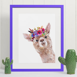 Poster Boho Floral Lama Alpaca Garderie Enfant