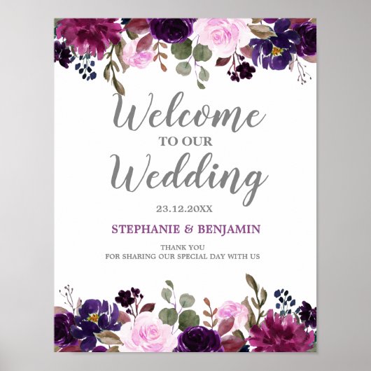 Poster Boho Floral Lavender Violet signe Mariage / affich (Devant)