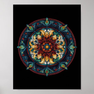 Poster Boho Floral Lotus Cercle Mystique Motif Mandala
