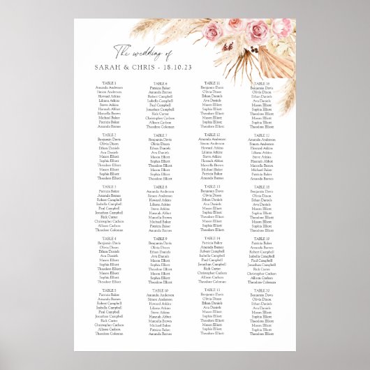 Poster Boho Floral Mariage table plan plan de siège (Devant)