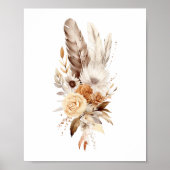 Poster Boho Floral Plumes Botanique Aquarelle Mur Art (Devant)