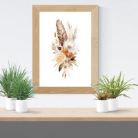 Boho Floral Plumes Botanique Aquarelle Mur Art