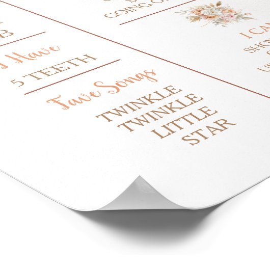 Poster Boho Floral Rustique Onederday Milestone (Coin)