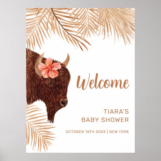 Poster Boho Floral Saint-Vache Baby shower Bienvenue (Devant)