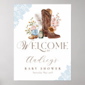 Poster Boho Floral Western Blue Cowboy Boot Welcome (Devant)