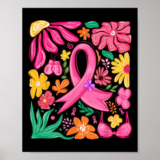 Poster Boho Flower Coquette Bow Conscience du cancer du s (Devant)