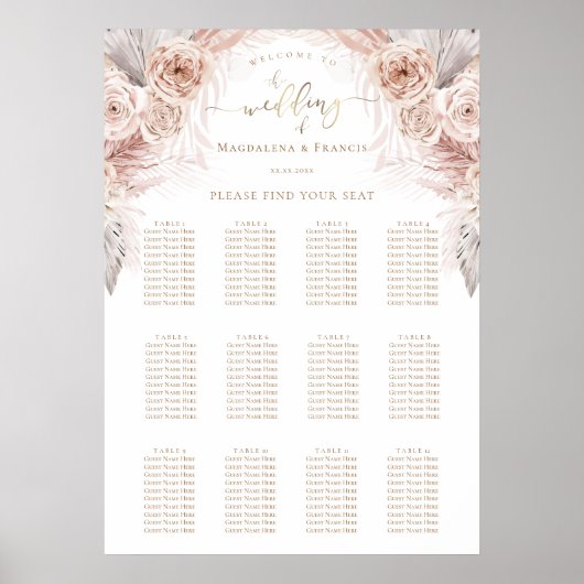 Poster boho flowers wedding seating chart (Devant)