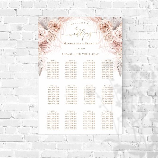 Poster boho flowers wedding seating chart