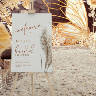 Poster Boho Fluffy Pampas Fête des mariées en herbe Bienv