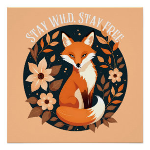 Poster Boho Fox "Stay Wild, Stay Free" Woodland Design