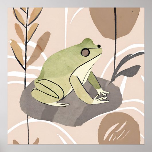 Poster Boho Frog Lotus Leaf Art botanique moderne (Devant)