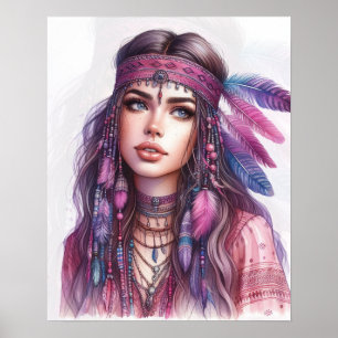 Poster Boho Girl IA Art Mode Bohème