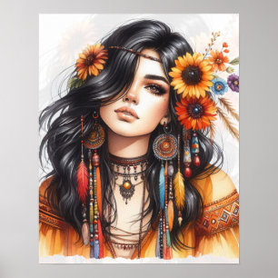 Poster Boho Girl IA Art Mode Bohème