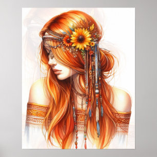 Poster Boho Girl IA Art Mode Bohème