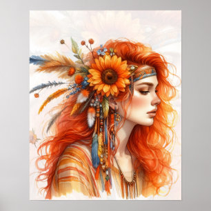 Poster Boho Girl IA Art Mode Bohème