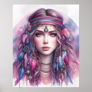 Poster Boho Girl IA Art Mode Bohème