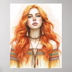Poster Boho Girl IA Art Mode Bohème