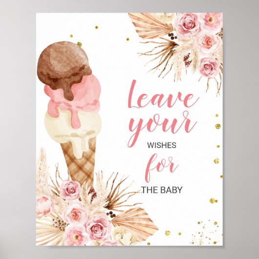 Poster Boho Glace Baby Shower Vœux pour bébé Panneau   (Devant)