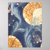 Poster Boho Grain de Bois Éventail et Navy Plume Botaniqu (Devant)