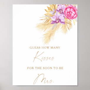 Poster Boho grass - Combien de baisers nuptiale douche je