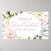 Poster Boho Green Floral Frame Sweet sixteen bannière (Devant)