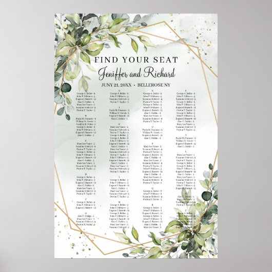 Poster Boho Green Foliage Eucalyptus Gold Siège (Devant)