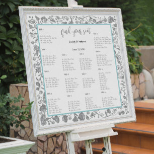 Poster Boho gris Fleur sauvage Floral Bleu Frontières