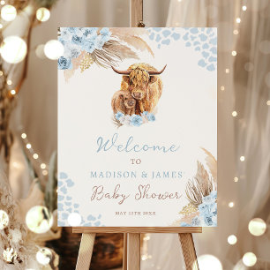Poster Boho Holy Cow Pampas Grass Boy Baby shower Bienven
