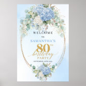 Poster Boho Hydrangeas Dusty Blue Charm 80th birthday  (Devant)