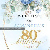 Poster Boho Hydrangeas Dusty Blue Charm 80th birthday 