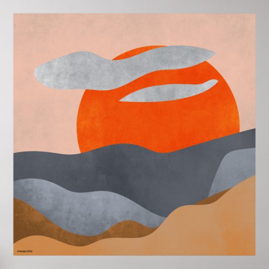 Poster Boho hygge mur art coucher soleil paysage abstrait (Devant)