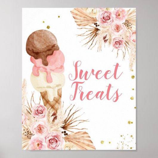 Poster Boho Ice Cream aquarelle Sweet Traitements signe (Devant)