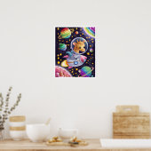 Poster Boho Illustration Girafe naviguant dans l'Espace (Cuisine)