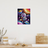 Poster Boho Illustration Hippopotame dans l'Espace (Cuisine)