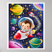 Poster Boho Illustration Singe naviguant dans l'Espace (Devant)