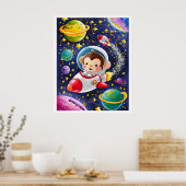 Poster Boho Illustration Singe naviguant dans l'Espace (Cuisine)