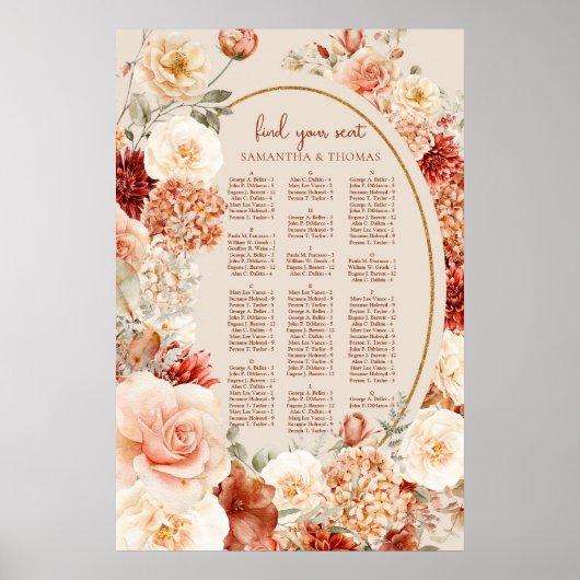 Poster Boho jardin d'automne épices rouille orange Alphab (Devant)